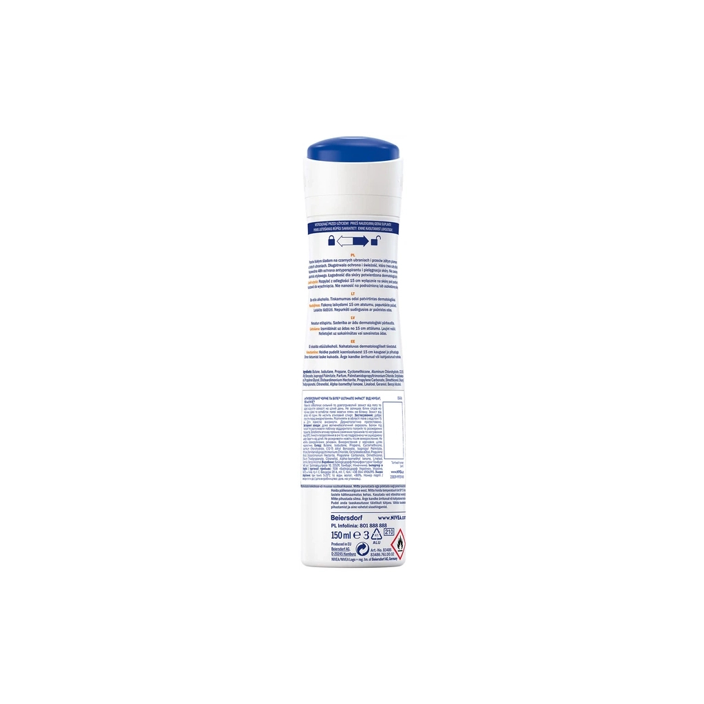 Антиперспірант Nivea Black & White Invisible Ultimate Impact 5in1 Antyperspirant Spray 150 мл (5900017074269)