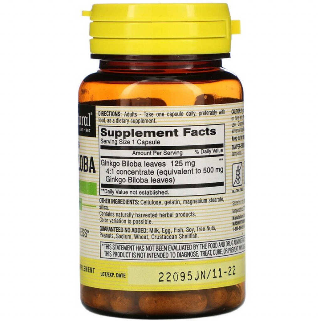 Трави Mason Natural Гінкго Білоба, Ginkgo Biloba, 90 капсул (MAV17739)
