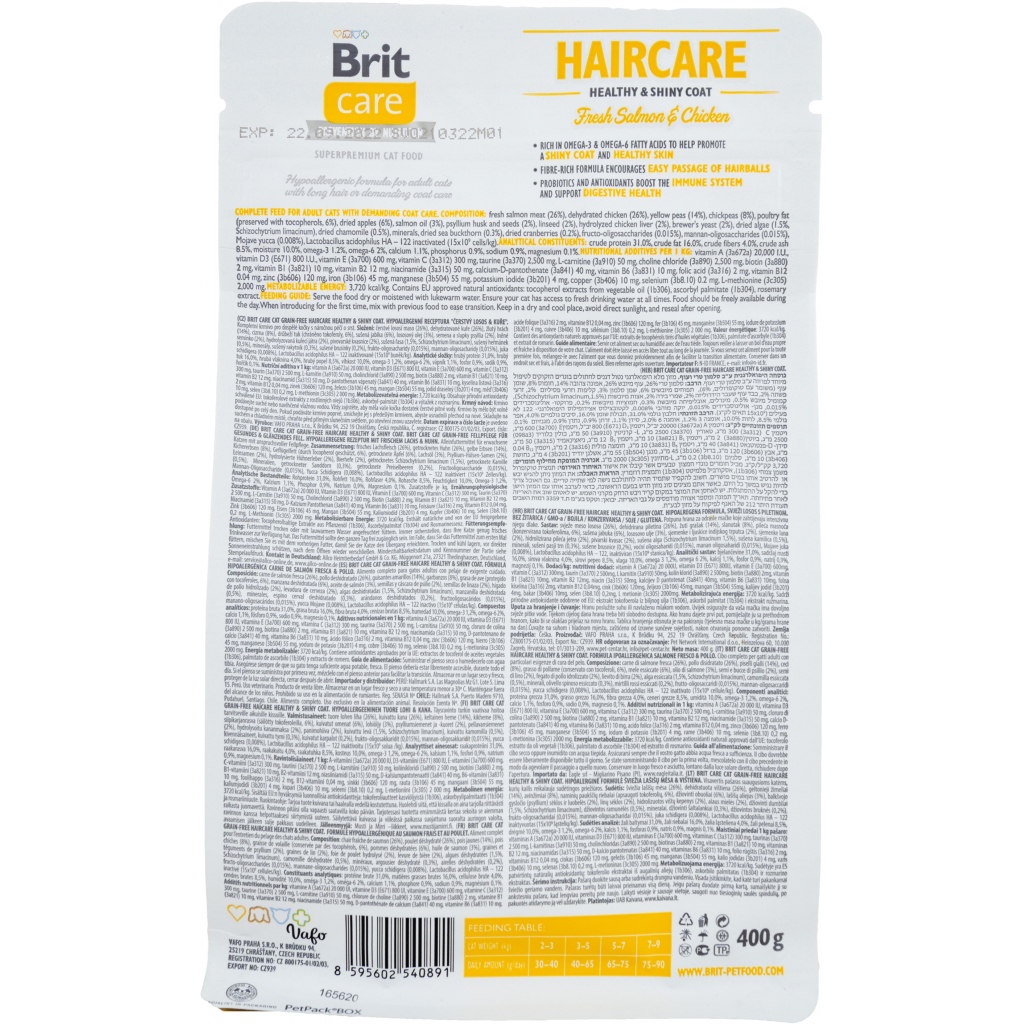 Сухий корм для кішок Brit Care Cat GF Haircare Healthy and Shiny Coat 400 г (8595602540891)