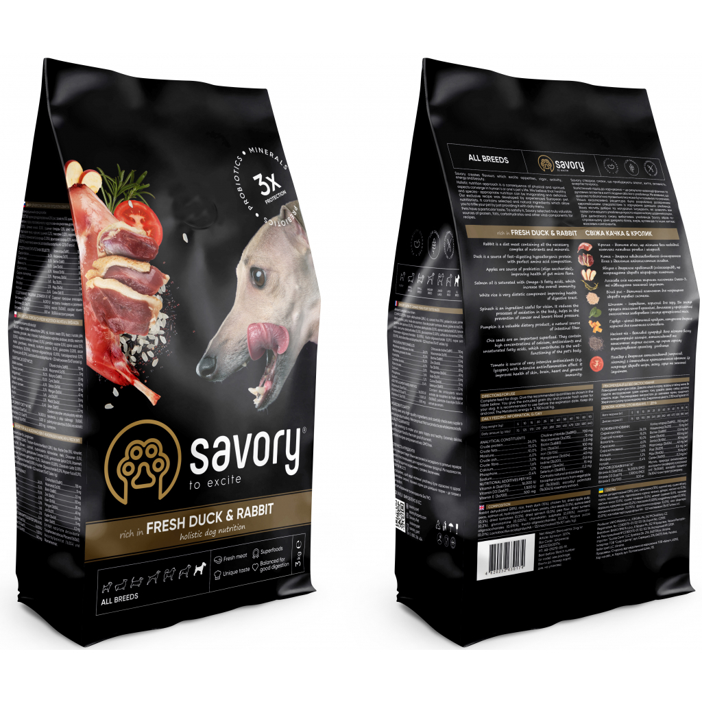 Сухий корм для собак Savory Adult All Breeds rich in Fresh Duck and Rabbit 3 кг (4820232630174) Сухий корм для собак Savory Adult All Breeds rich in Fresh Duck and Rabbit 3 кг (4820232630174)