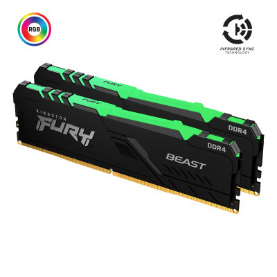 Модуль пам'яті для комп'ютера DDR4 32GB (2x16GB) 3600 MHz Fury Beast RGB Kingston (KF436C18BBAK2/32)