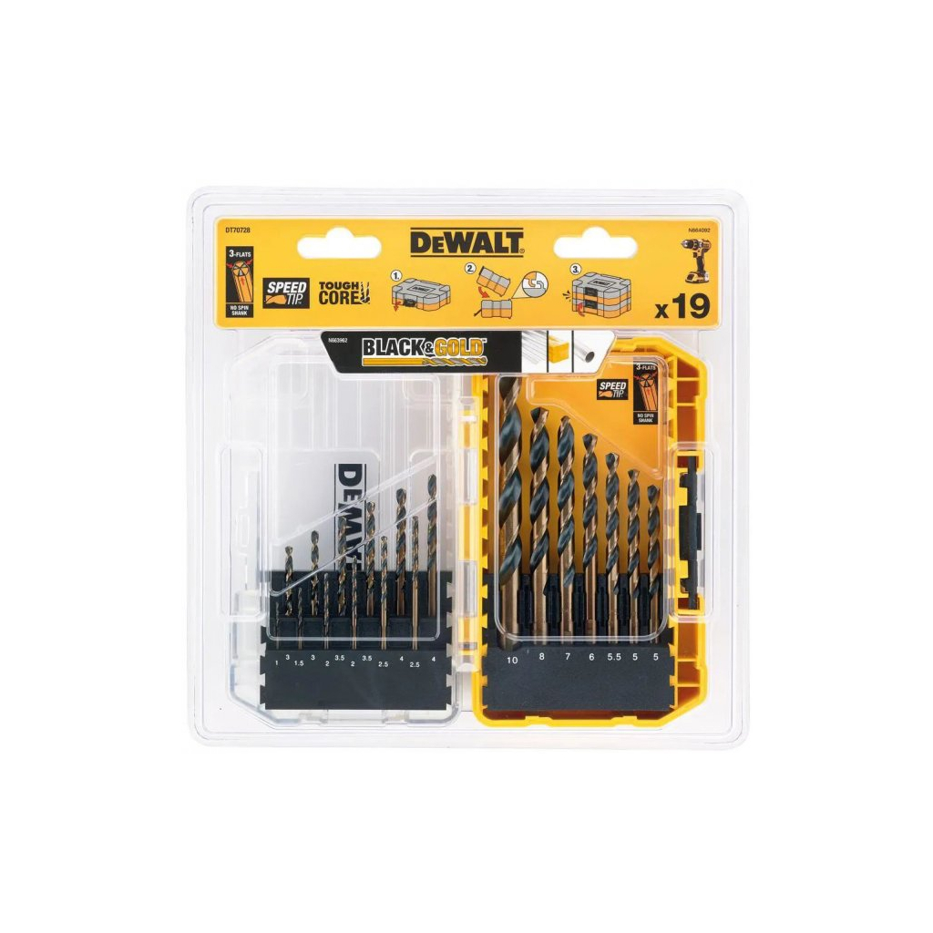 Набір свердл DeWALT по металу Black&Gold HSS-G, 19 шт, кейс Tough Case (DT70728)