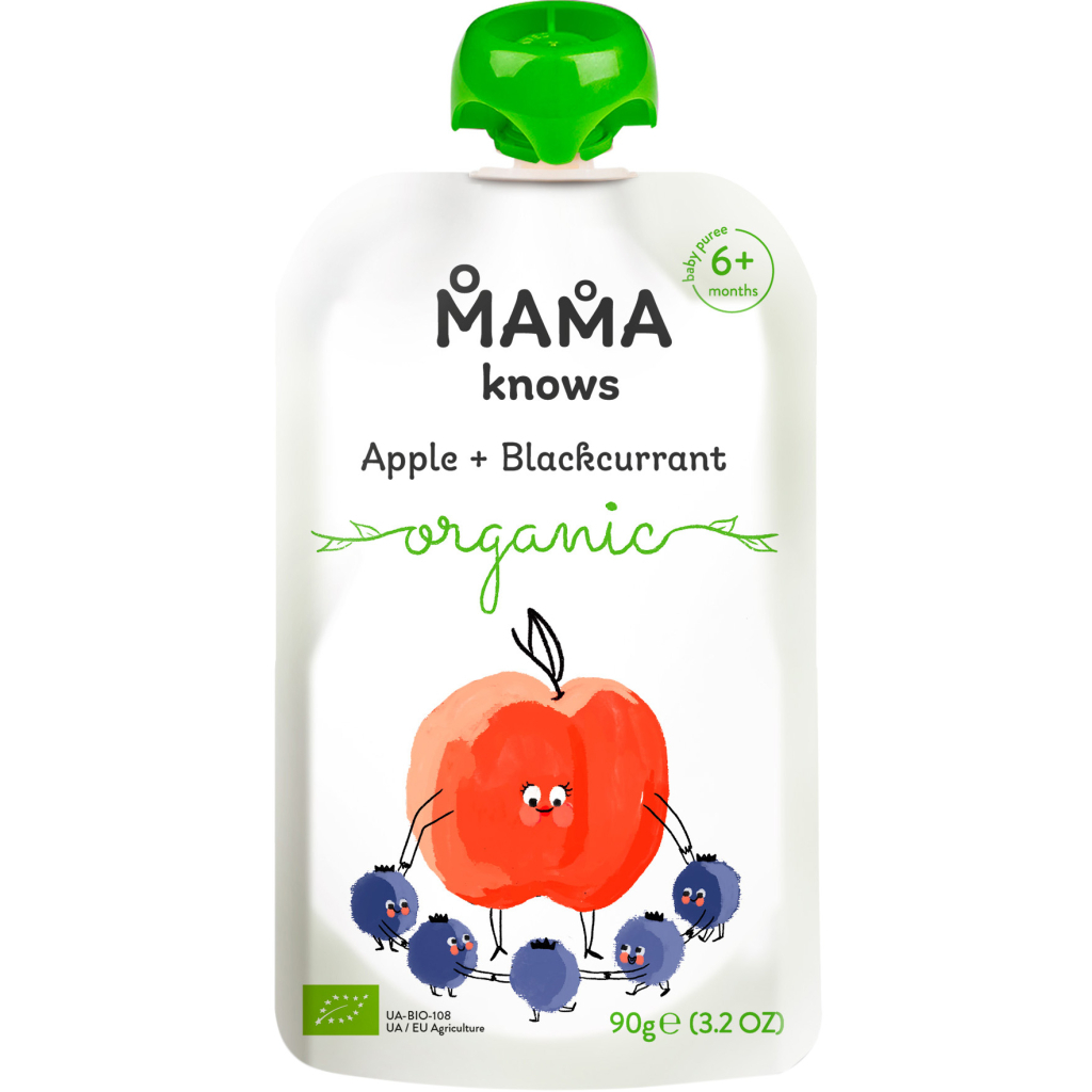 Дитяче пюре Mama knows Органічне Яблуко та Чорна смородина 90 г (4820016254572)