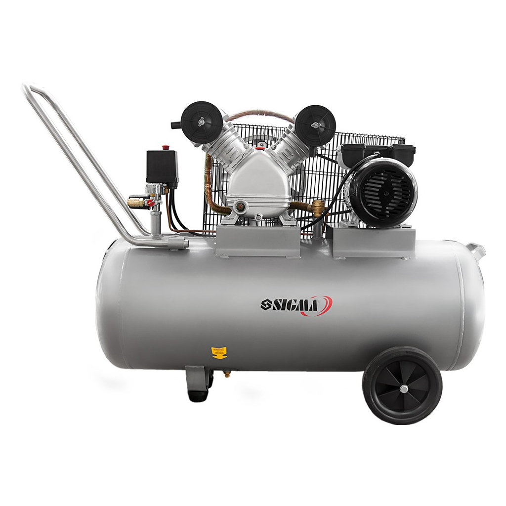 Компресор Sigma двоциліндровий ремінний 2.5кВт 396л/хв 10бар 100л (2 крана) (7044151) Компресор Sigma двоциліндровий ремінний 2.5кВт 396л/хв 10бар 100л (2 крана) (7044151)