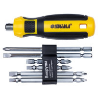 Sigma screwdriver set with double-sided bits 6 in 1 + CrV Mega adapter (4009711)