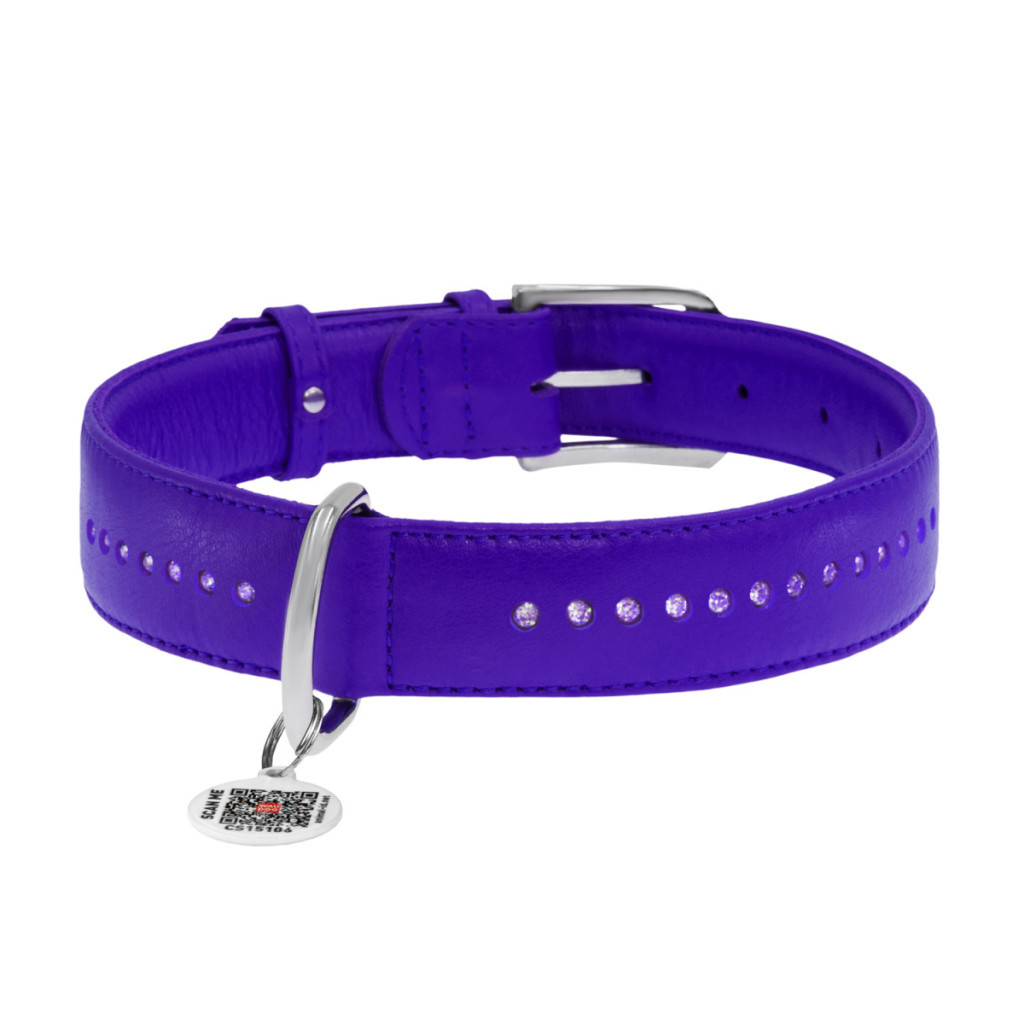 Нашийник для тварин WAUDOG Glamour з QR-паспортом, подвійний Ш 25 мм Д 38-49 см фіолетовий (38789)