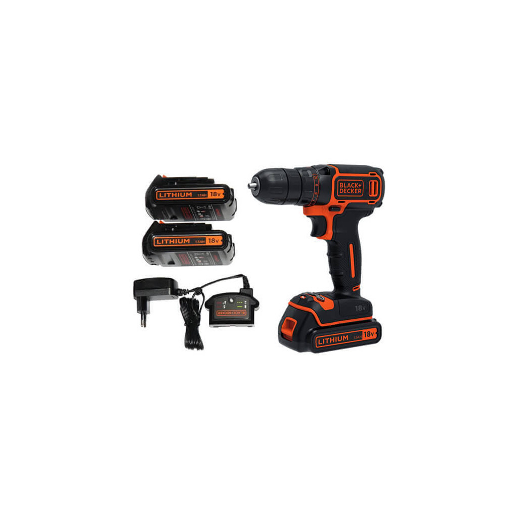 Шуруповерт Black&Decker 18 В, 1.5Ah, 40 Нм, 360-1400 об/хв, кейс (BDCDD186KB)