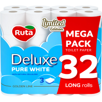 Toilet paper Ruta Pure White Deluxe 3 layers 160 tears 32 rolls (4820202896135)