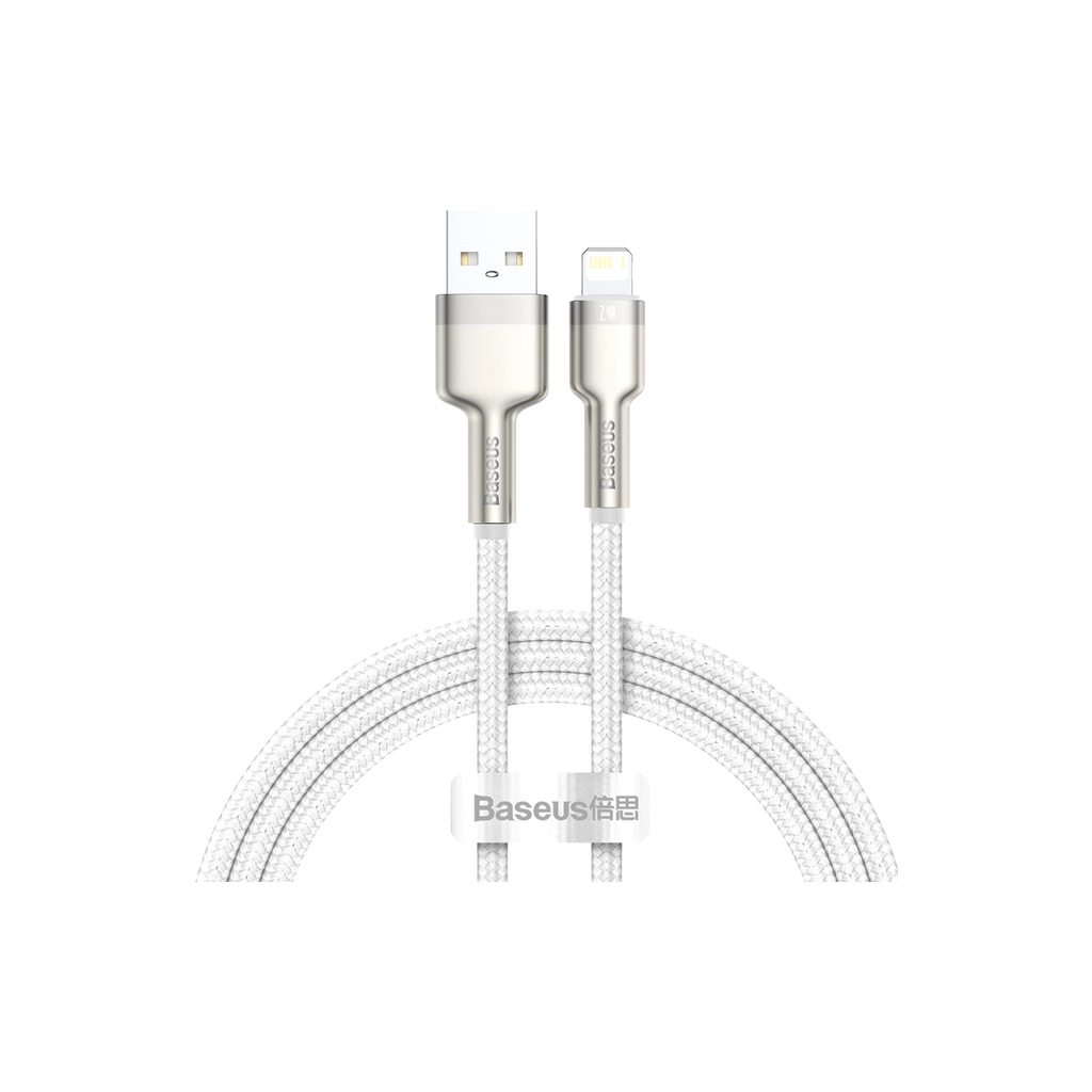 Дата кабель USB 2.0 AM to Lightning 1.0m Cafule Series Metal 2.4A White Baseus (CALJK-A02)