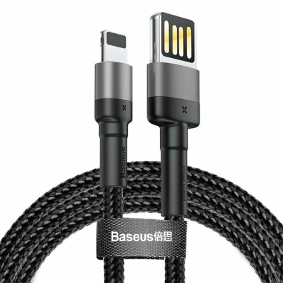 Дата кабель USB 2.0 AM to Lightning 2.0m Cafule grey+black Baseus (CALKLF-HG1)