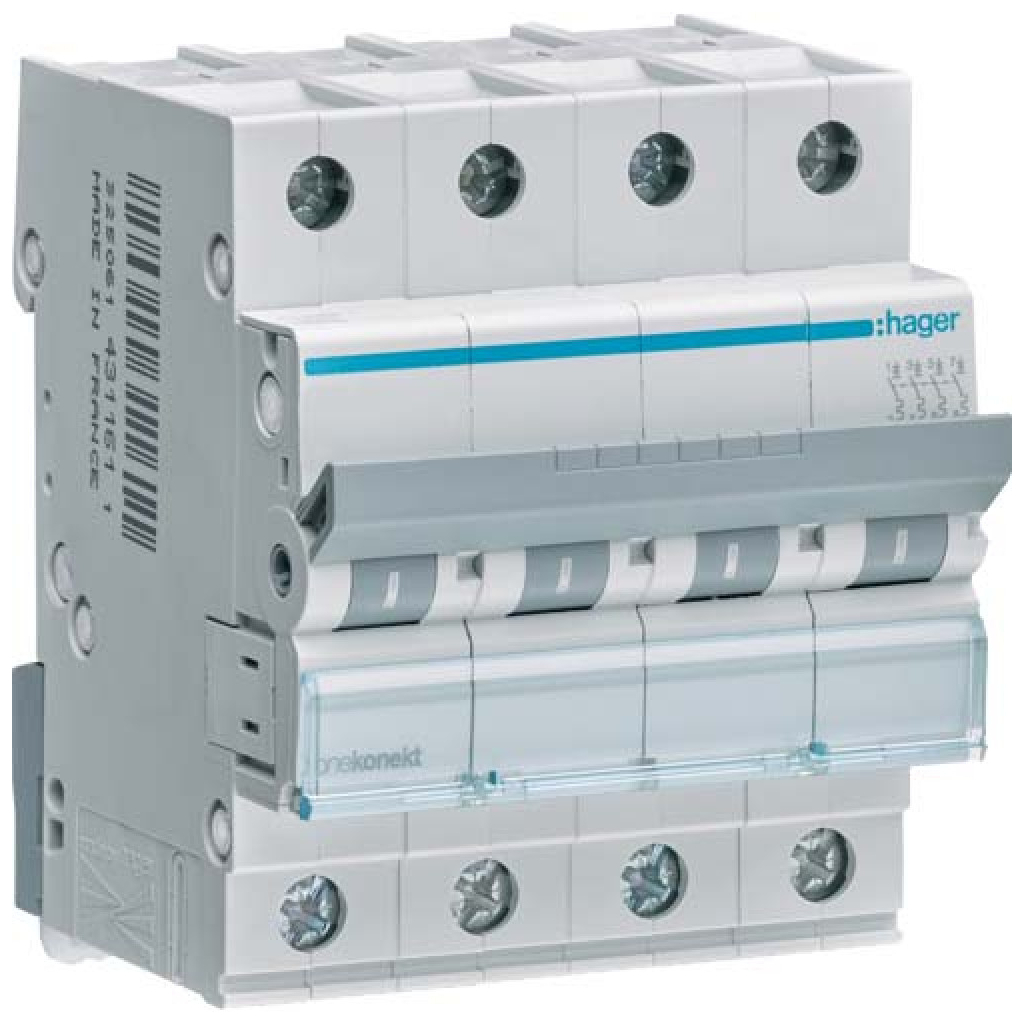 Автоматичний вимикач Hager 4-п. C 16A (6kA) 4M (B) (MCN416) Автоматичний вимикач Hager 4-п. C 16A (6kA) 4M (B) (MCN416)