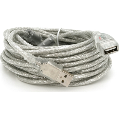 Дата кабель USB 2.0 AM/AF 10.0m ferrite transparent white Voltronic (YT-AM/AF-10TBL)