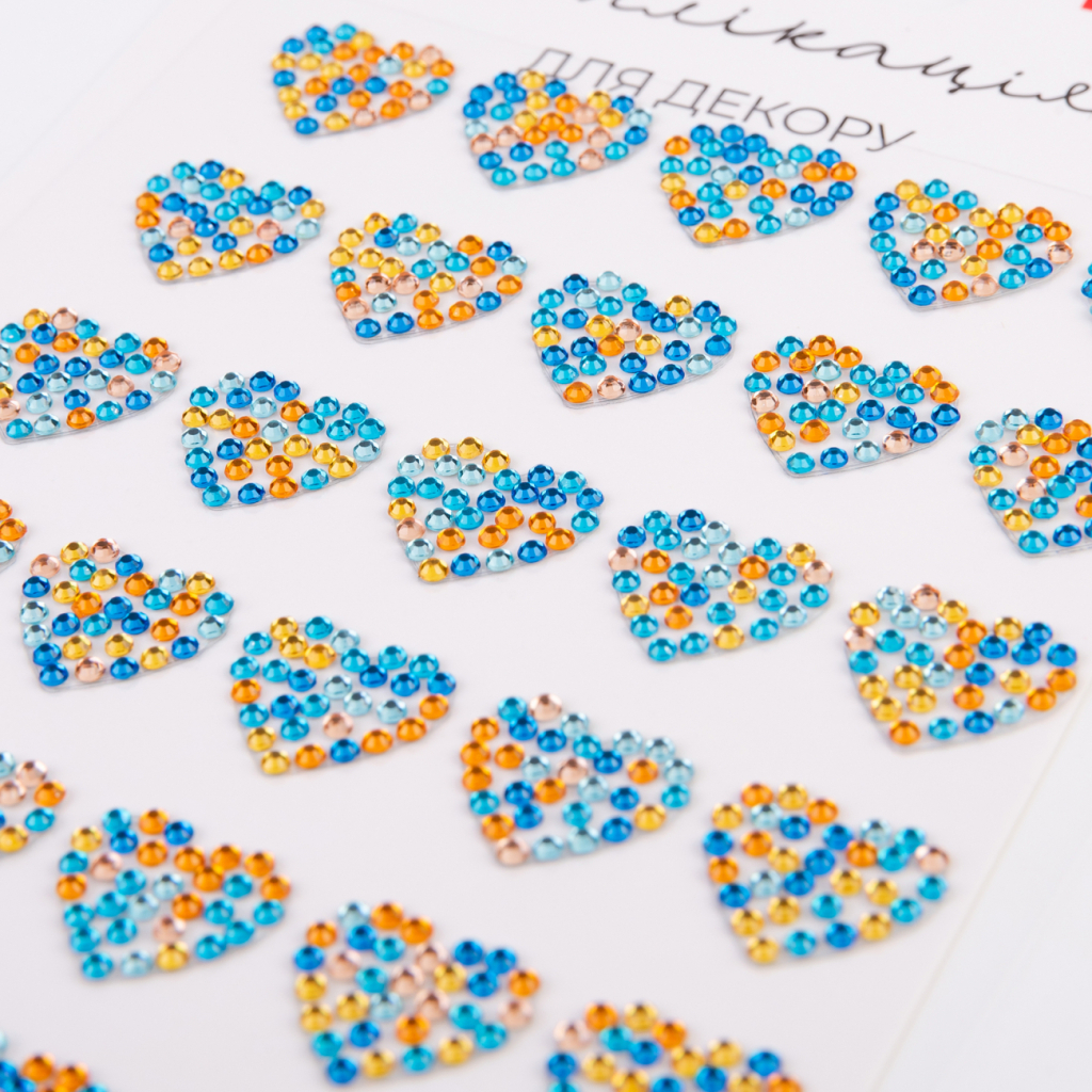 Набір для творчості Santi Серця синьо-жовті зі страз самоклеючих 9х15 см (743032)