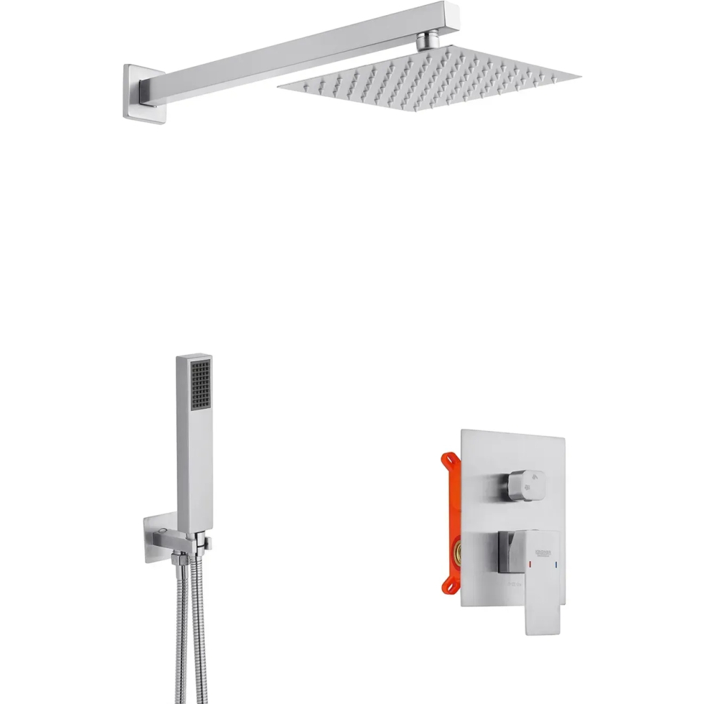 Душовий гарнітур Kroner Kubus-ESG082 + змішувач Edelstahl Kubus-ESG010 (CVS30175)