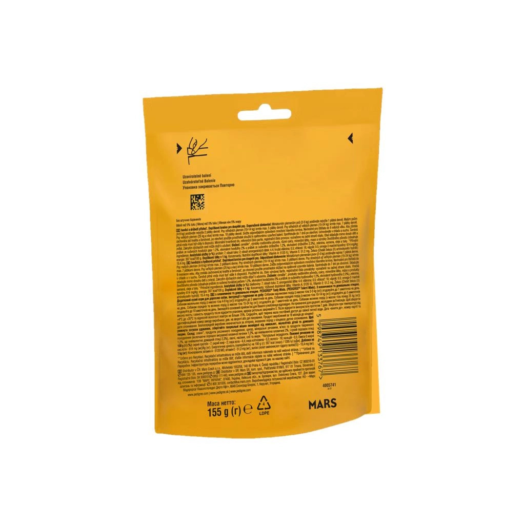 Ласощі для собак Pedigree Tasty Minis з яловичиною та домашньою птицею 155 г (5998749133767)