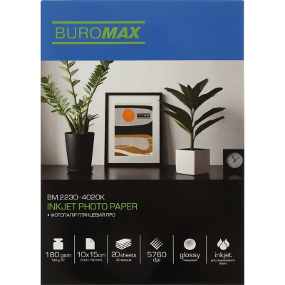 Фотопапір Buromax PRO 10х15 Glossy 180 г/м2, 20ст. (BM.2230-4020K)