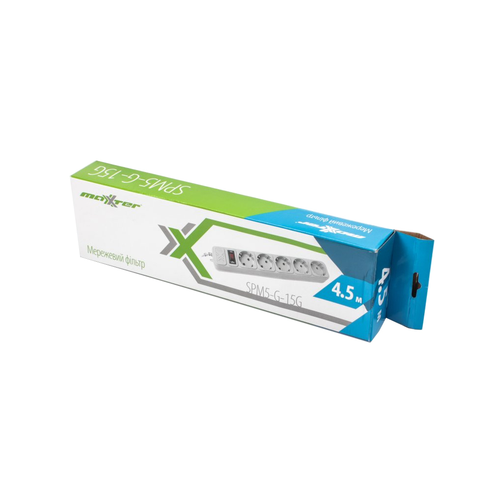 Мережевий фільтр живлення Maxxter SPM5-G-15G grey, 4.5 м кабель, 5 розеток (SPM5-G-15G)