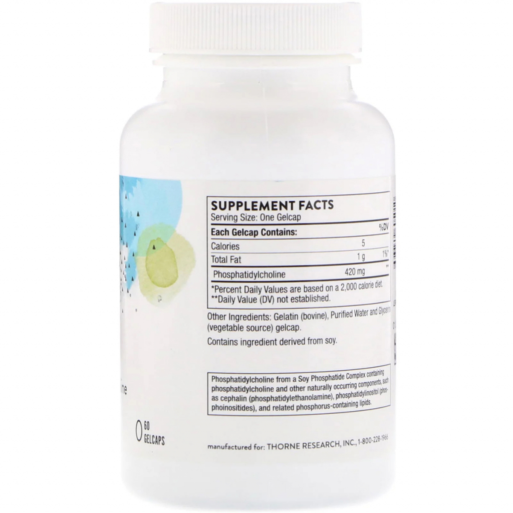 Трави Thorne Research Фосфатидилхолін, Phosphatidyl Choline, 60 гелевих капсул (THR-60501)