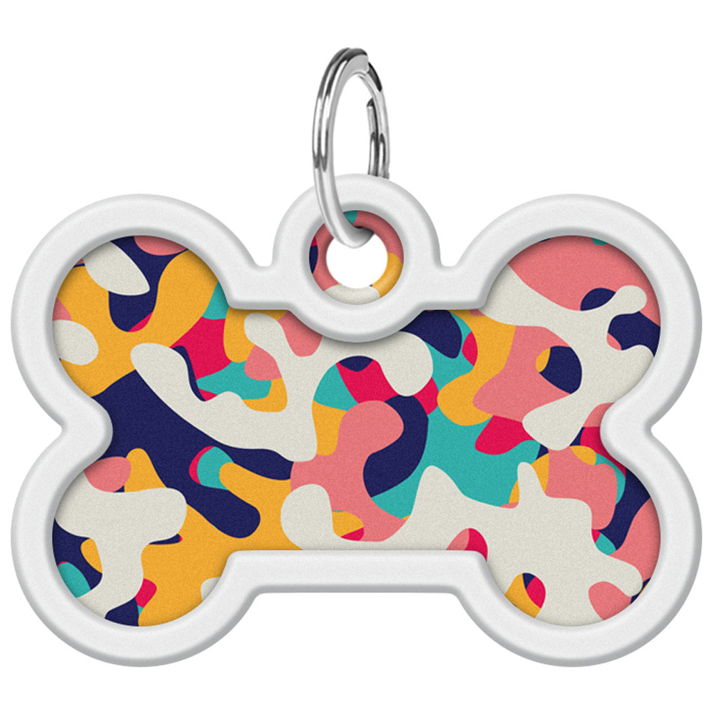 Адресник для тварин WAUDOG Smart ID з QR паспортом "Камо різнокольоровий", кістка 40х28 мм (0640-0206)