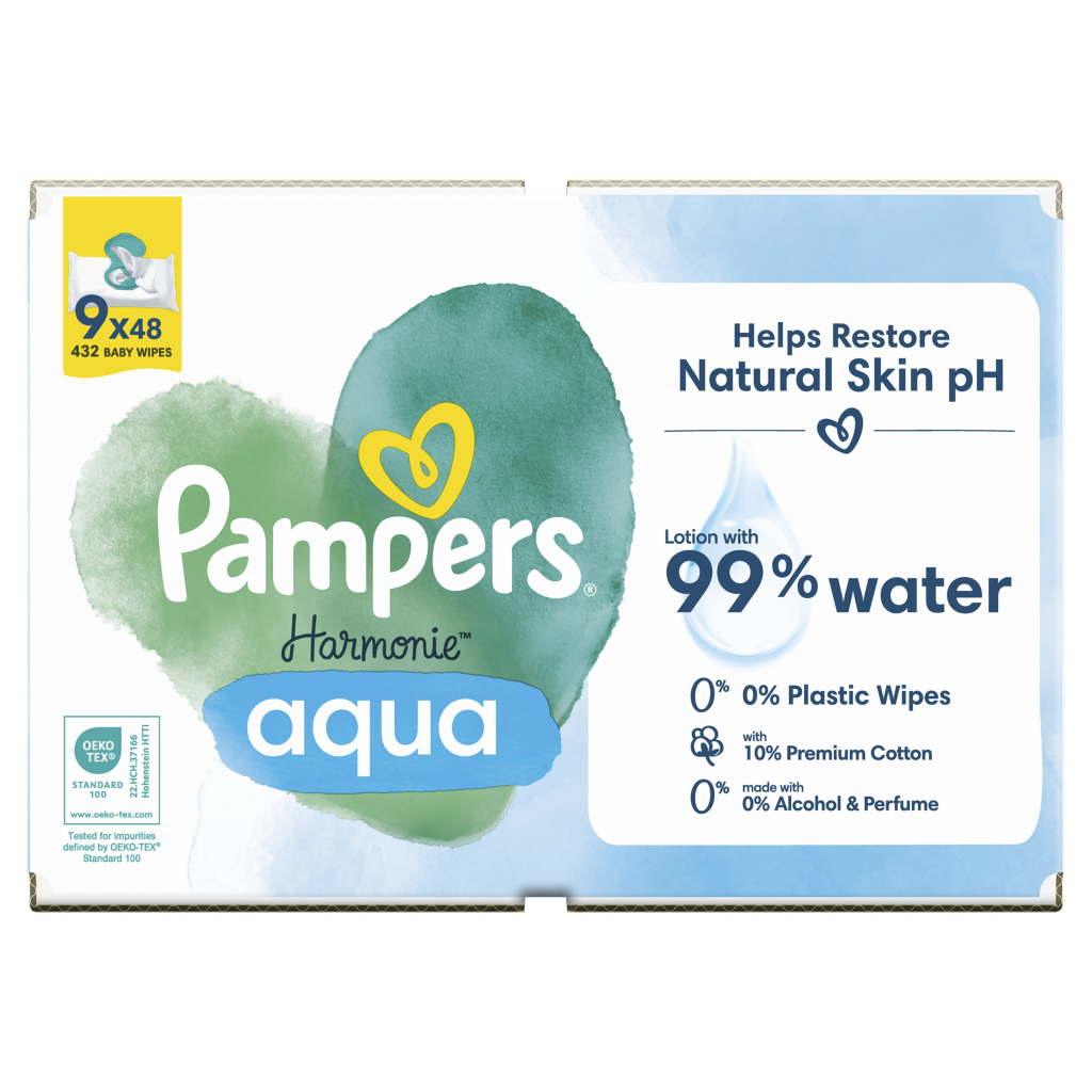 Дитячі вологі серветки Pampers Harmonie Aqua 9 пачок х 48 шт (8006540811245)