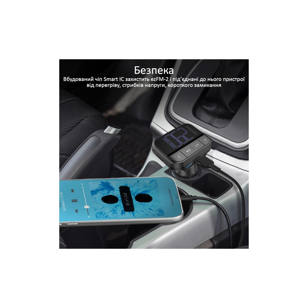 FM модулятор Promate ezfm-2 black AUX/SD/USB Black (ezfm-2.black)