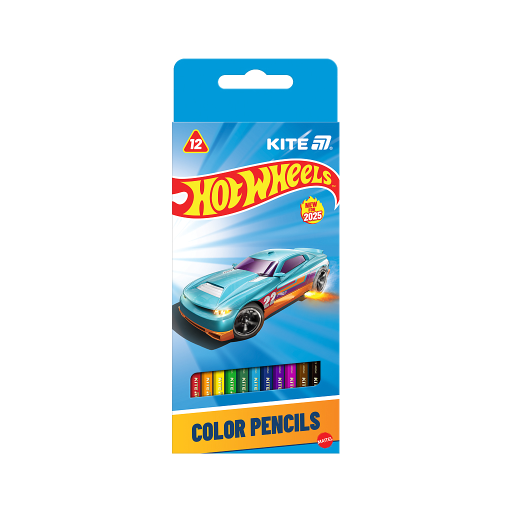 Олівці кольорові Kite Hot Wheels тригранні, 12 кольорів (HW25-053) Олівці кольорові Kite Hot Wheels тригранні, 12 кольорів (HW25-053)