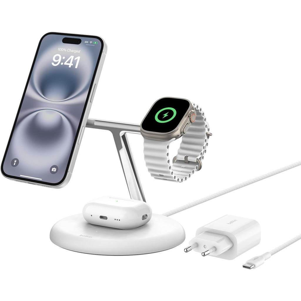 Зарядний пристрій Belkin 3in1 Magnetic Adjustable Pad Qi2 15W White (WIZ023VFWH)