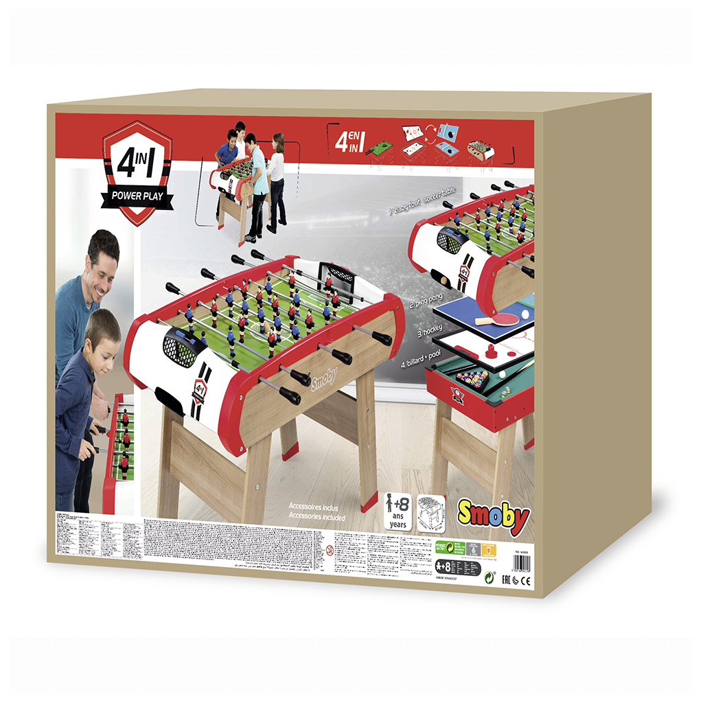 Настільний футбол Smoby Дерев'яний багатофункціональний стіл Павер Плей 4 в 1 (7600640002)