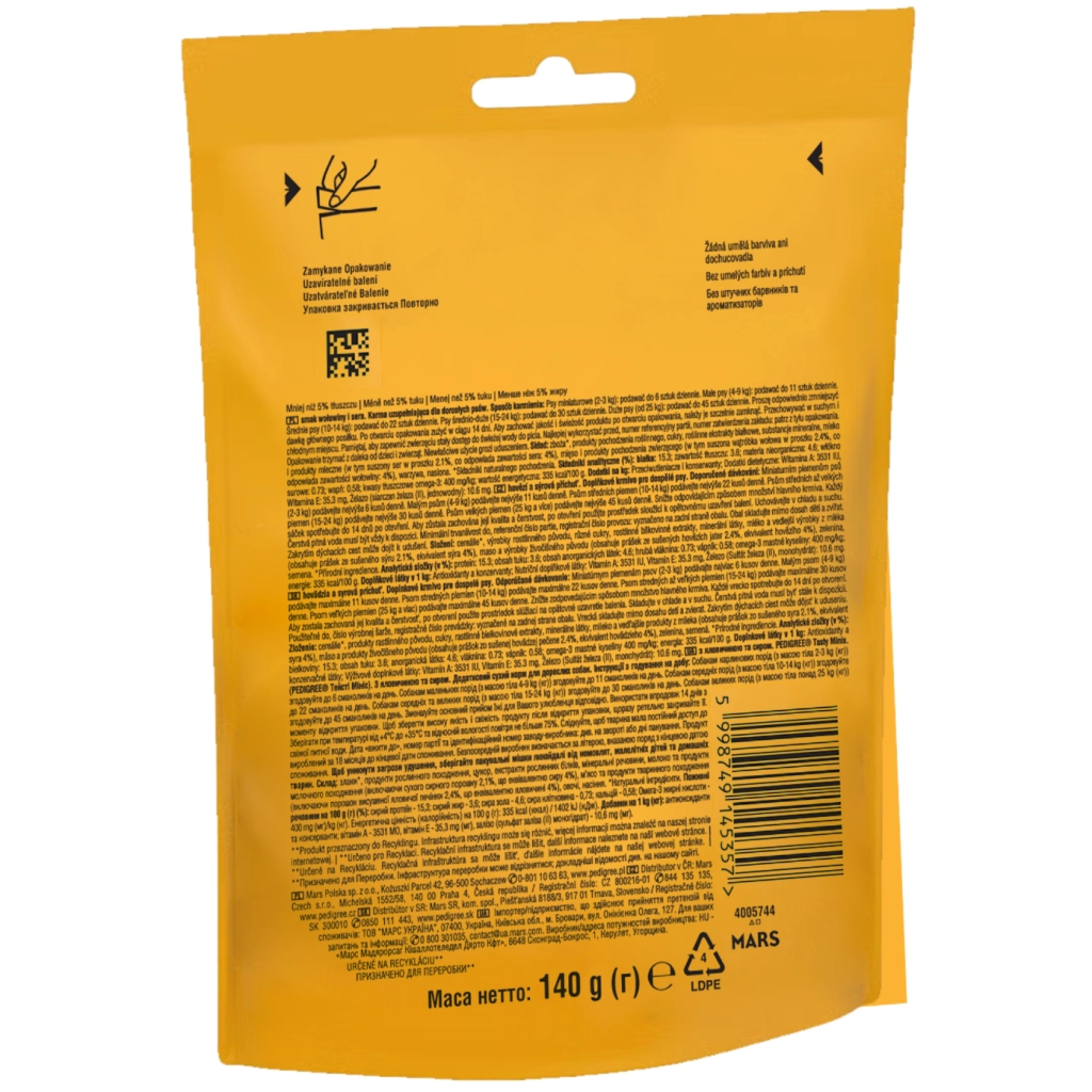 Ласощі для собак Pedigree Tasty Minis з яловичиною та сиром 140 г (5998749145357)