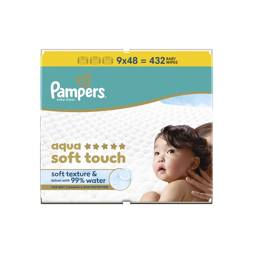 Дитячі вологі серветки Pampers Aqua Soft Touch 9x48 шт (432 шт) (8006530140010)