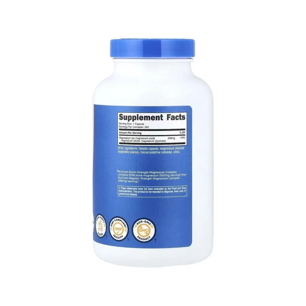 Вітамінно-мінеральний комплекс Nutricost Магнієвий комплекс, 500 мг, Magnesium Complex, 240 капсул (NCS67277)