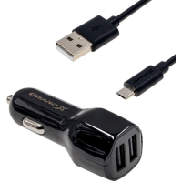Зарядний пристрій Grand-X 2,1A, 12-24V, Black 2USB 5V/2.1A + DC cable USB/Micro USB,1m (CH-26BM)