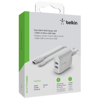 Зарядний пристрій Belkin Home Charger (24W) DUAL USB 2.4A, MicroUSB 1m, white (WCE002VF1MWH)