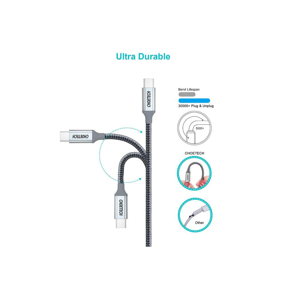 Дата кабель USB-C to USB-C 1.8m USB 2.0 100W Choetech (XCC-1002-GY) Дата кабель USB-C to USB-C 1.8m USB 2.0 100W Choetech (XCC-1002-GY)