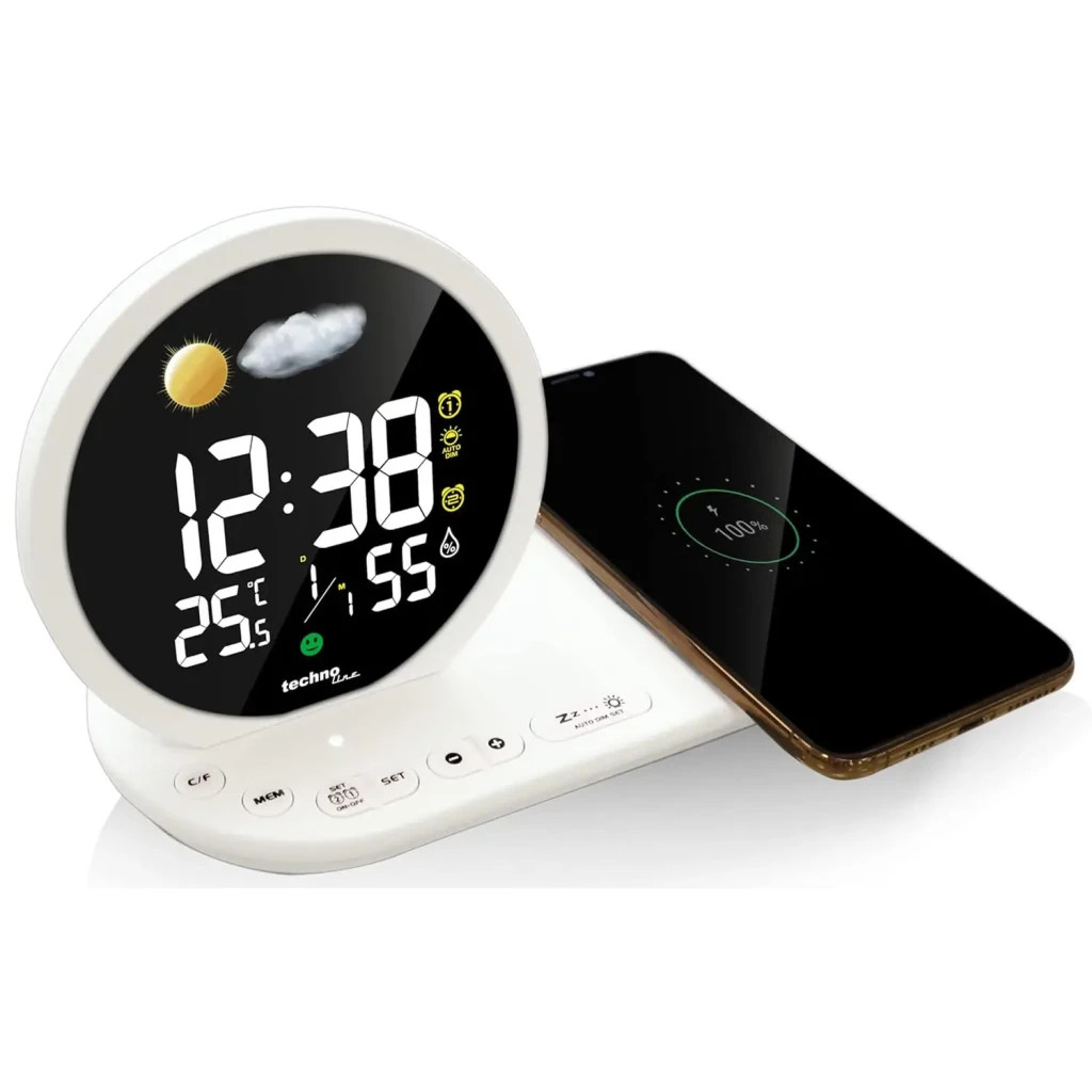 Настільний годинник Technoline Wireless Mobile Charging White (DAS302479)