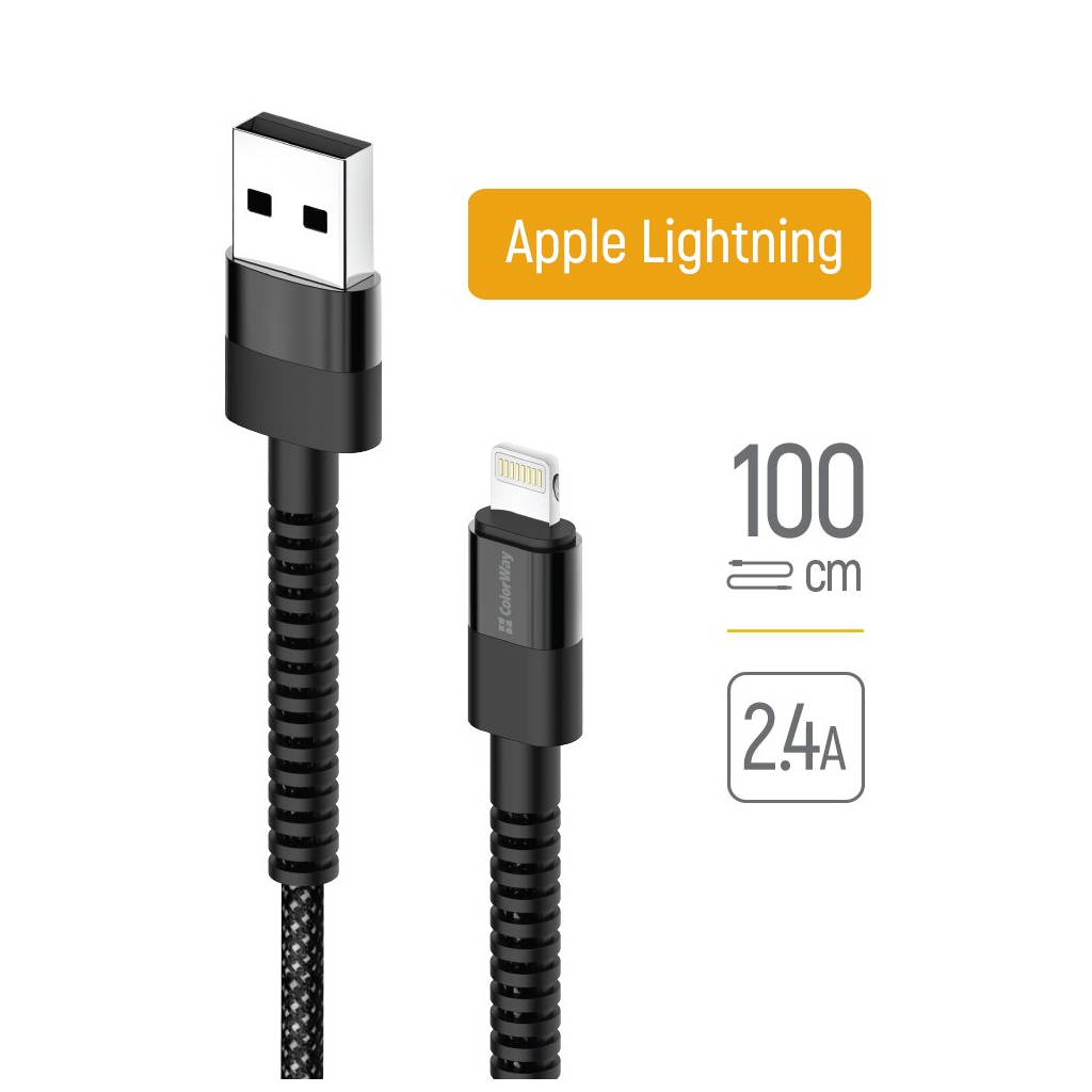 Дата кабель USB-C to Lightning 1.0m 2.4А black ColorWay (CW-CBUL063-BK)