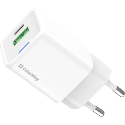 Зарядний пристрій ColorWay GaN Mini 30W PD Port PPS USB (Type-C PD + USB QC4.0) white (CW-CHS053PD-WT)