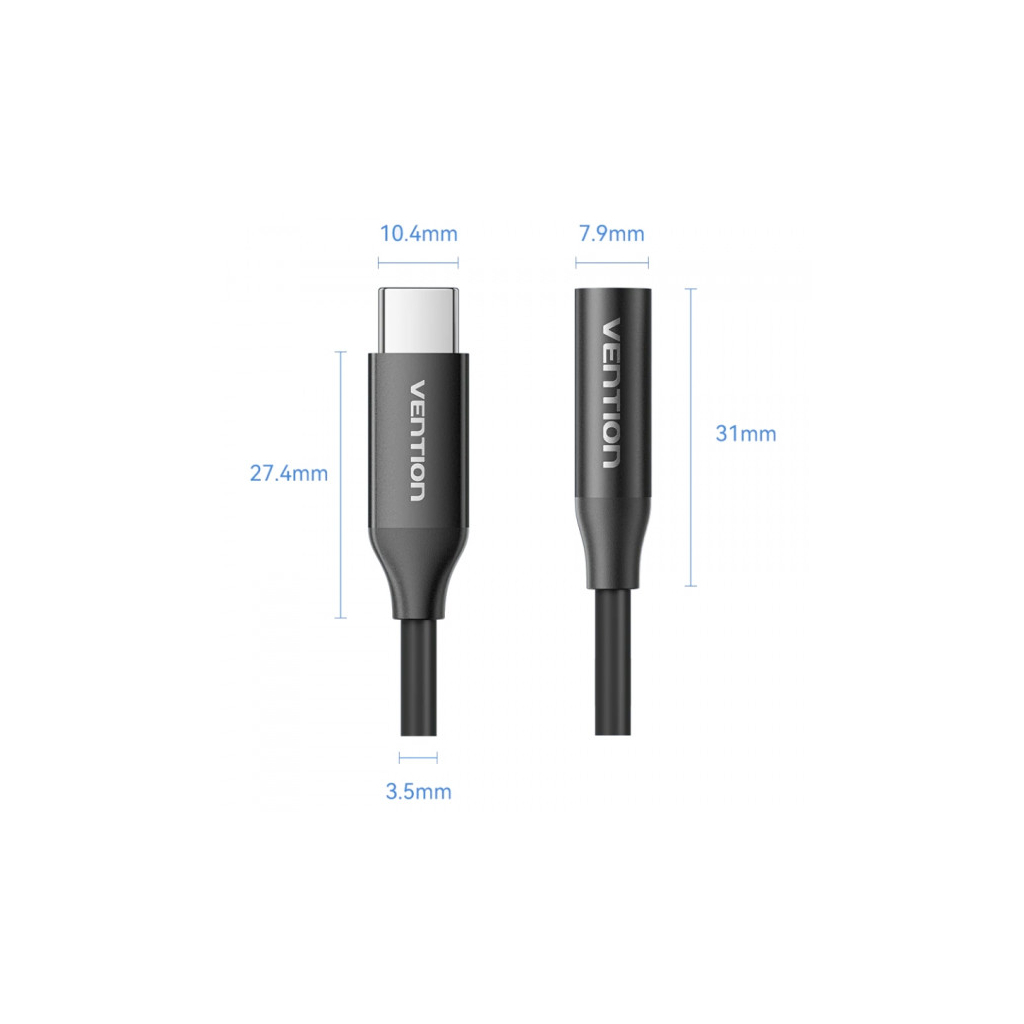 Перехідник USB-C to 3.5mm M black VENTION (BIIBA)