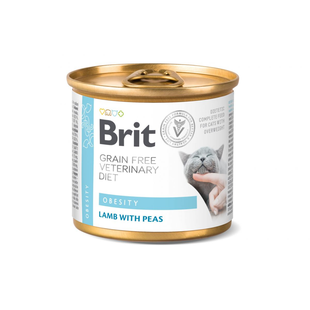 Консерви для котів Brit GF VetDiets Cat Cans Obesity з ягням і горохом 200 г (8595602549849)