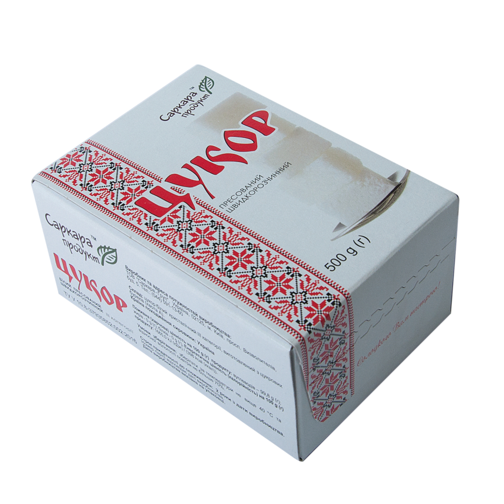 Цукор Саркара продукт швидкорозчинний у формі кубика 500 г (коробка) (15113)