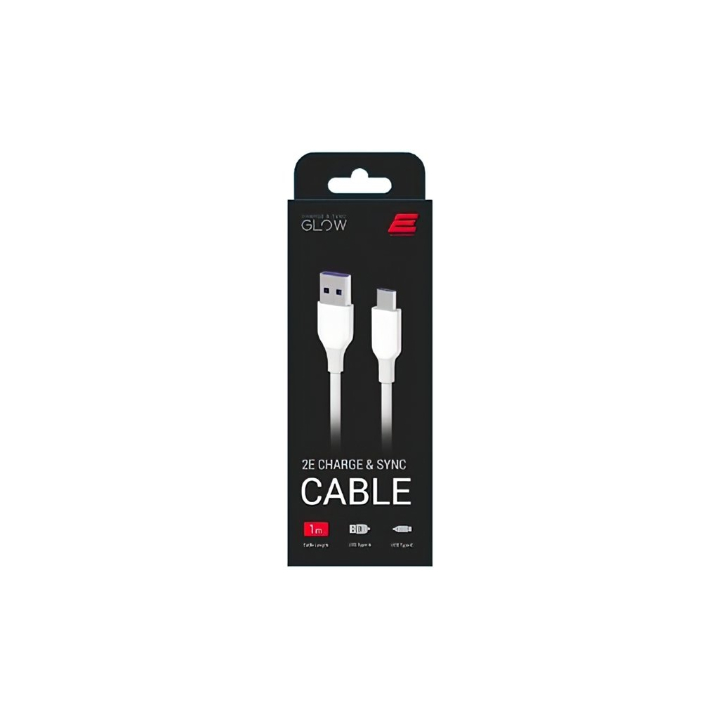 Дата кабель USB 2.0 AM to USB-C 1.0m Glow white 2E (2E-CCAC-WH_)