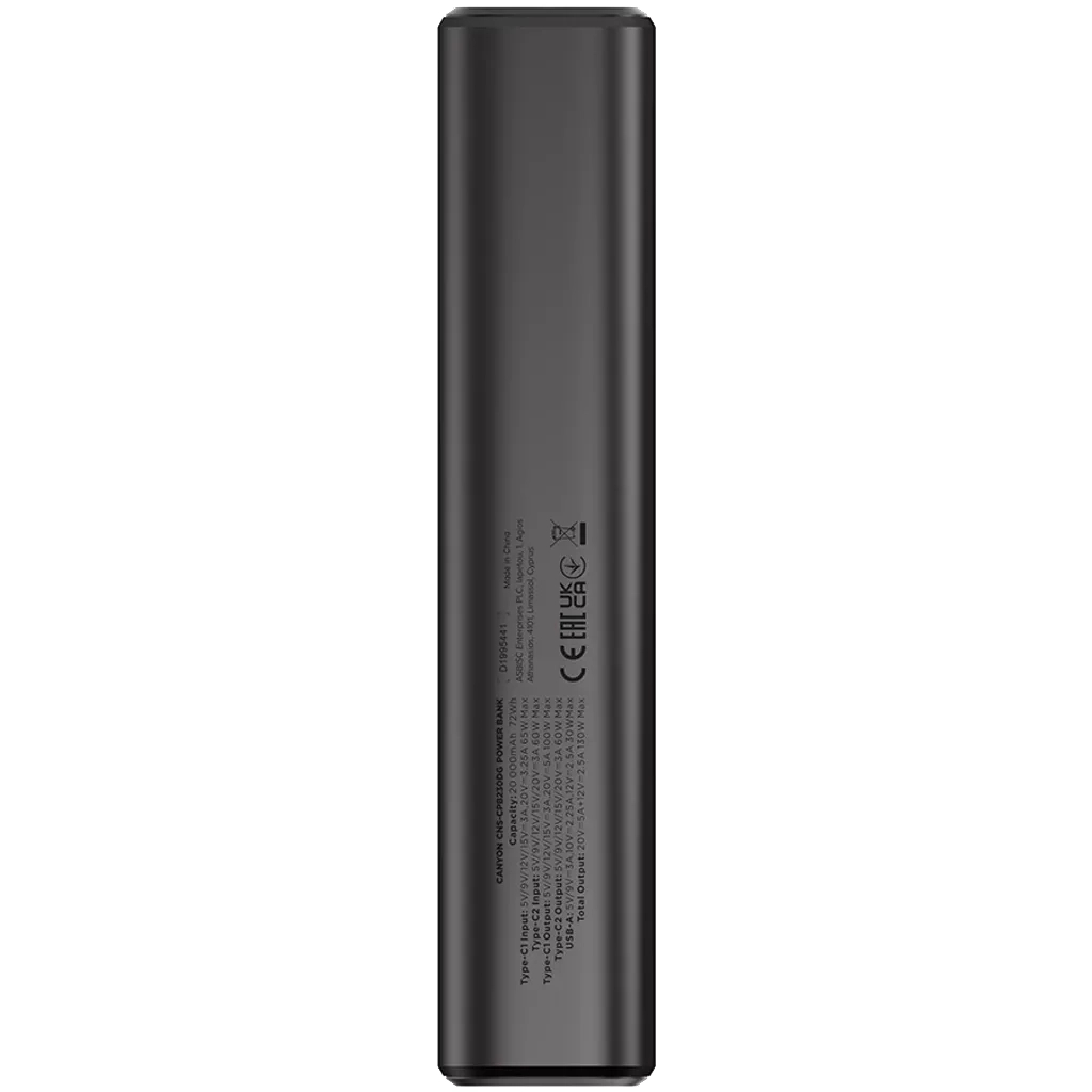 Батарея універсальна Canyon 20000mAh OnPower 230 TFT PD/130W Dark Grey (CNS-CPB230DG)