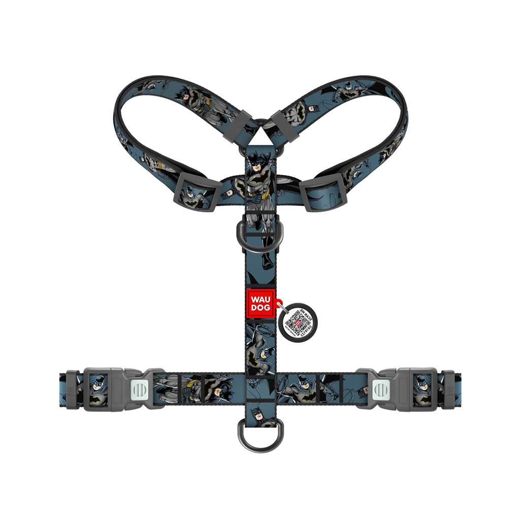 Шлея для собак WAUDOG Nylon H-подібна з QR-паспортом "Тінь Бетмена", пластиковий фастекс XL (346-1078)