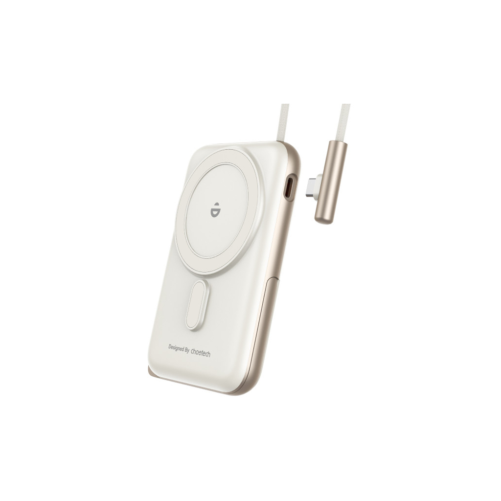 Повербанк Choetech Magnetic Wireless 10000mAh 20W, PD, Qi-15W, USB-C In/Out, buid-in cabel, White (B735-CCWH)