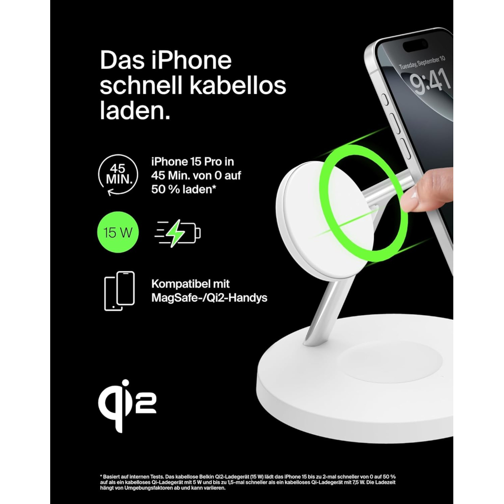 Зарядний пристрій Belkin 3in1 Magnetic Pad Qi2 15W White (WIZ032KQWH)