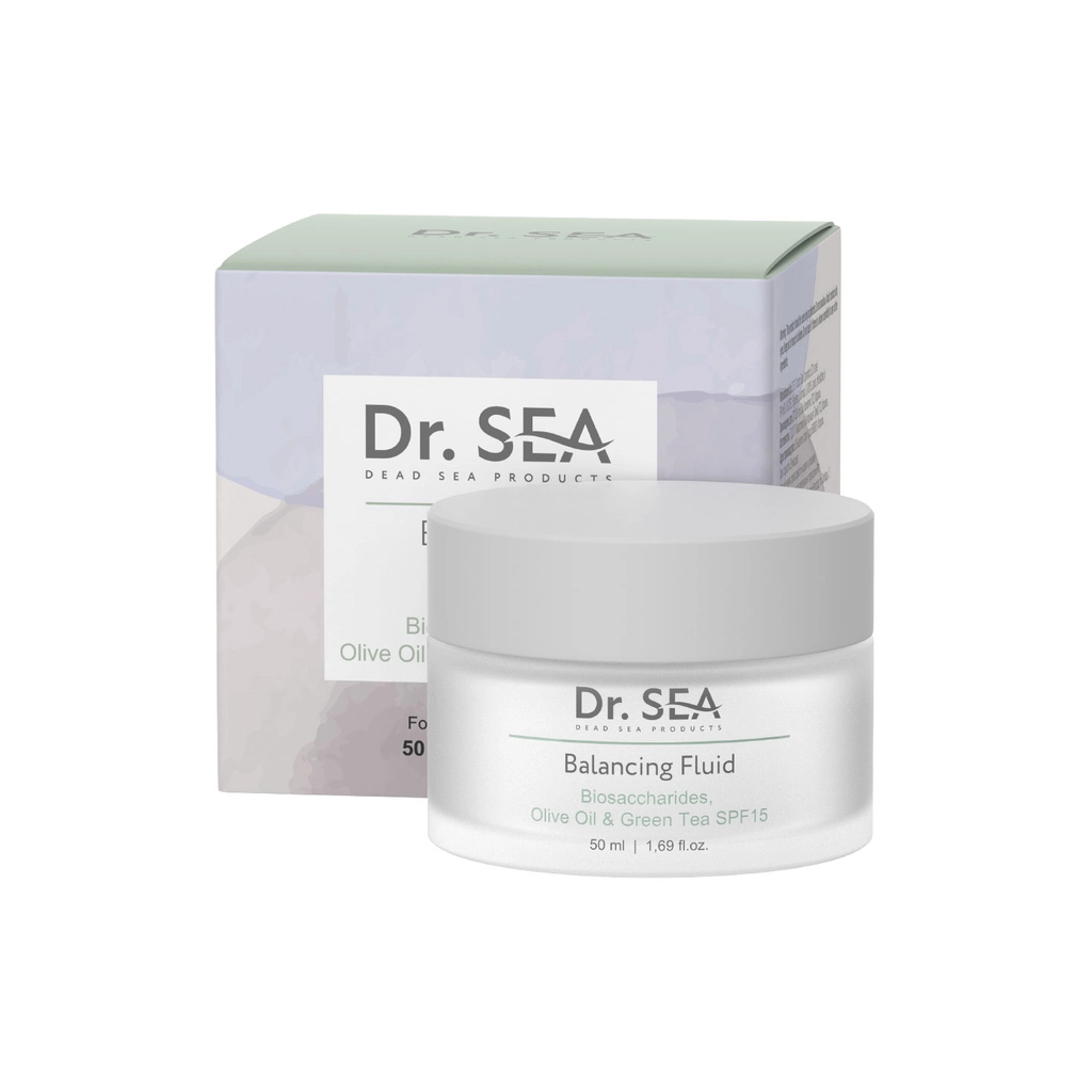 Крем для обличчя Dr. Sea Balancing Fluid З комплексом біосахаридів, оливою та зеленим чаєм та SPF15 50 мл (7293720020677)