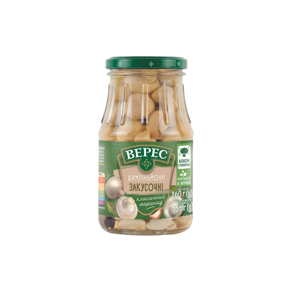 Овочева консервація Верес Шампіньйони закусочні 260 г (4823105400164) Овочева консервація Верес Шампіньйони закусочні 260 г (4823105400164)