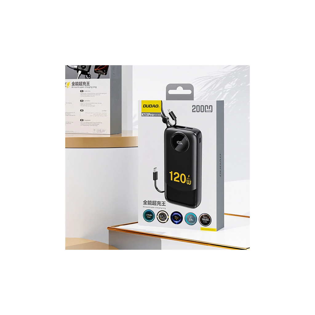 Повербанк Dudao K13Pro 20000mAh 22,5W PD, QC, with built-in USB-C/Lightning cables (6977196680276)