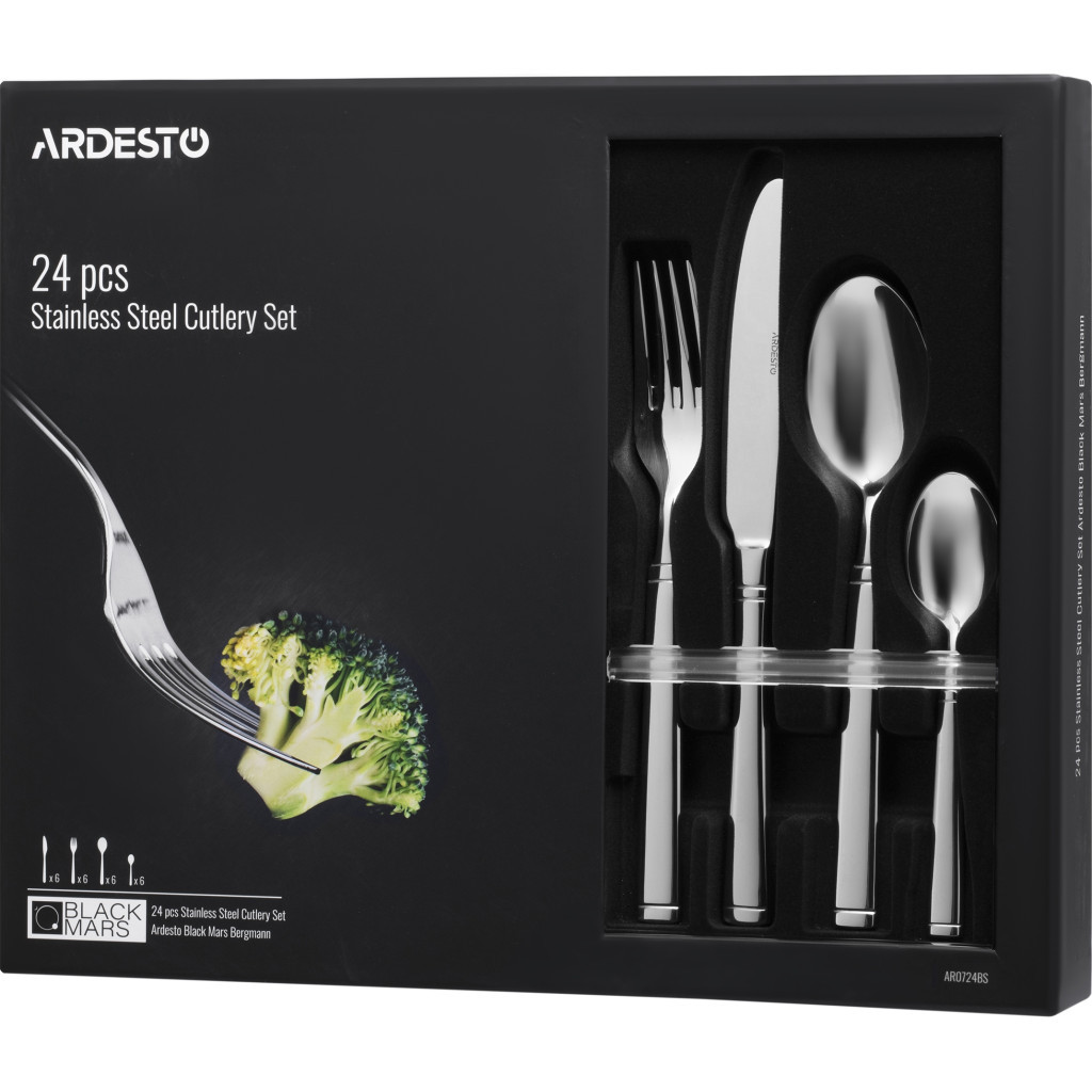 Набір столових приборів Ardesto Black Mars Bordeaux 24 предмета (AR0724BS)