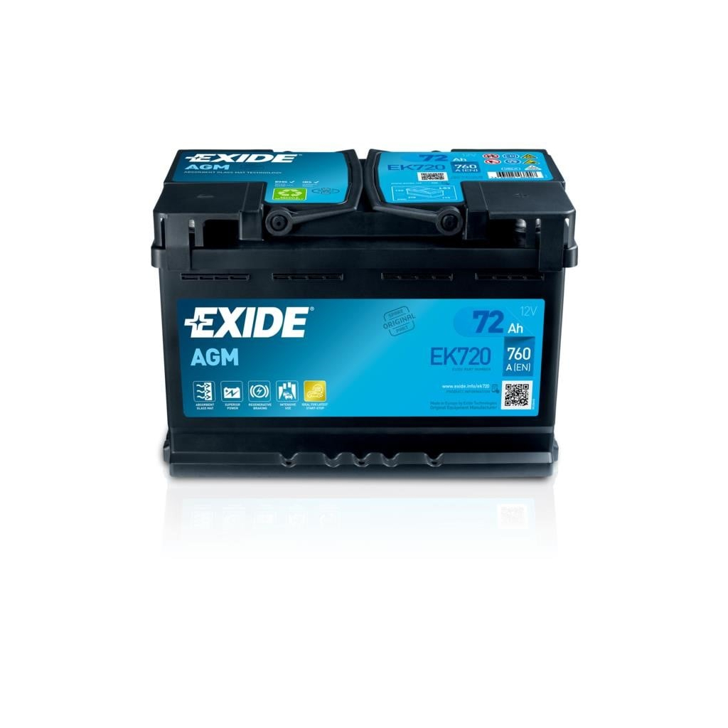 Акумулятор автомобільний EXIDE START-STOP AGM 72Ah 760EN (EK720)